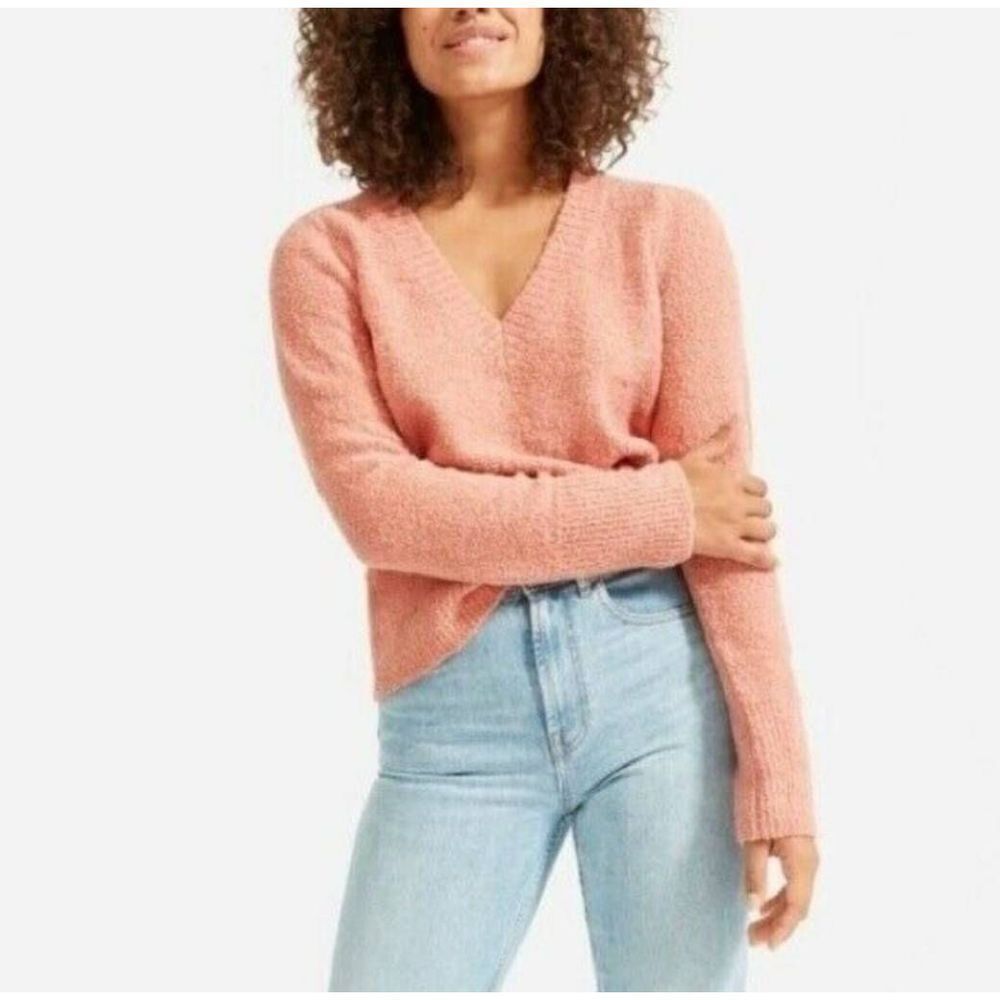 Everlane The Teddy V-Neck Boucle Sweater in Heathered Coral Pink sz Small